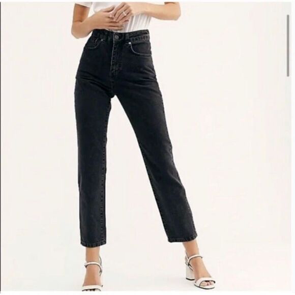 Free People Ragged Priest black destroyed straight size 32 jeans - Picture 1 of 6